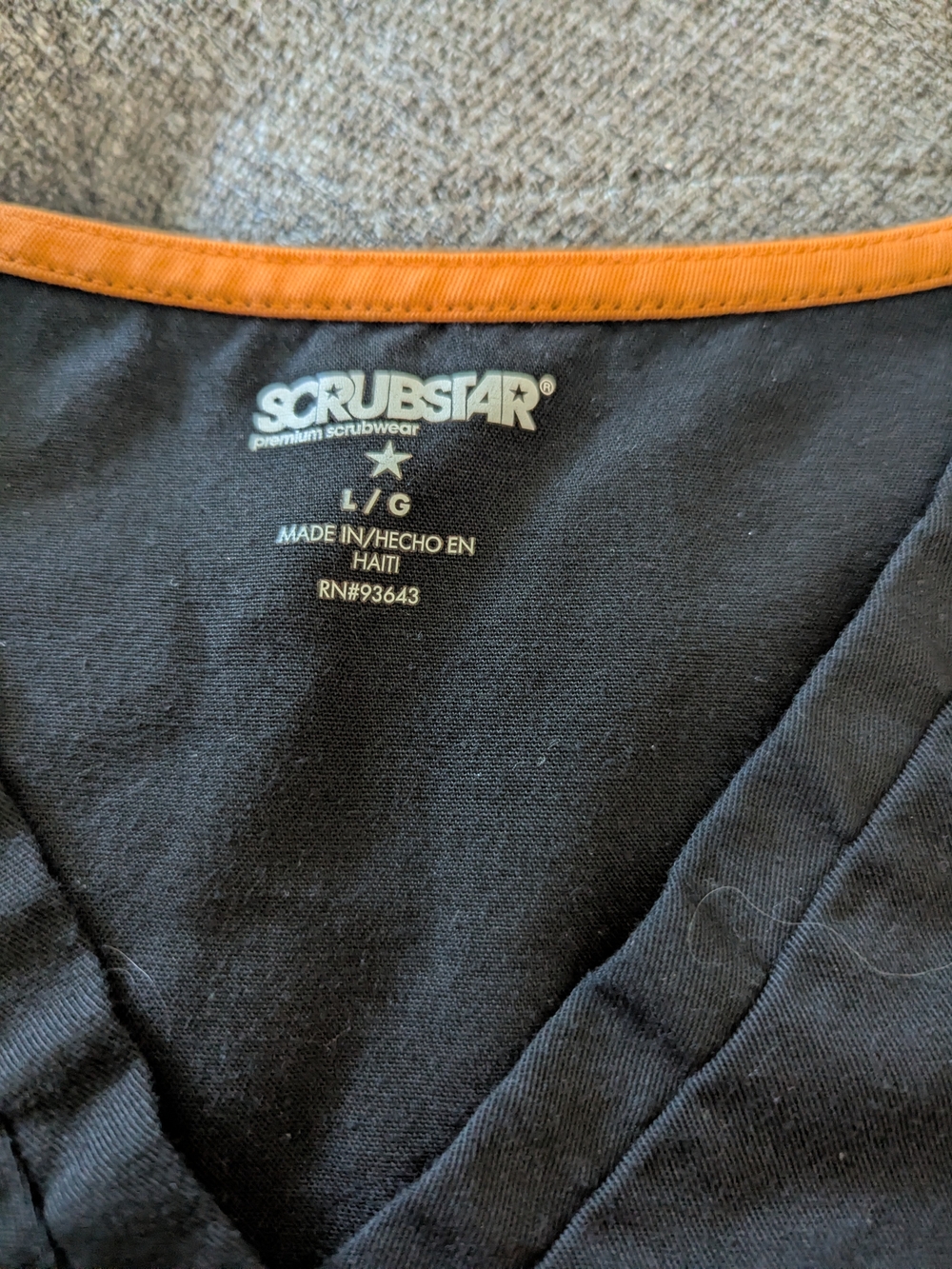 Scrubstar Black/Dark Gray Scrub Top with Orange Trim